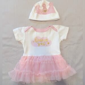 Gerber Baby Tutu Onesie Dress With Hat Heaven Sent Print White Pink 0-3 Months